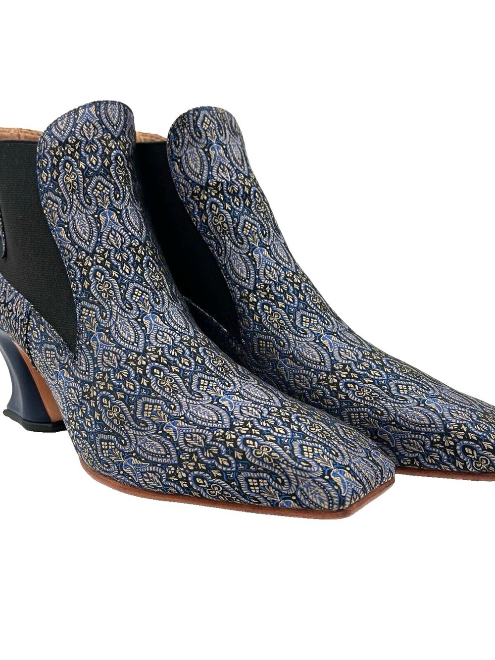 John Fluevog Baroness Blue Paisley Chelsea Boots